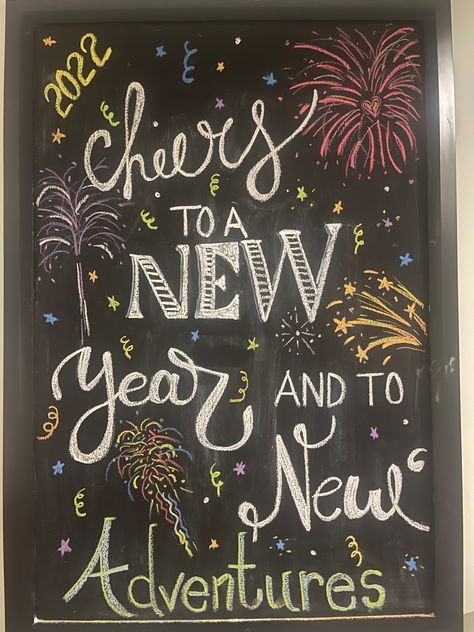 Starbucks New Years Sign, New Years Eve Painting, New Years Chalkboard Ideas, Happy New Year Chalkboard Art, New Years Chalkboard Art, January Chalkboard Ideas, New Year Chalkboard Art, New Year Chalkboard, Pilates Board