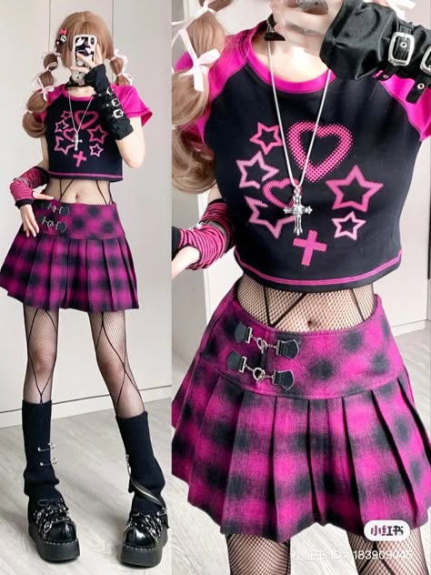 Pink And Black Alt Outfit, Pink Alternative Fashion, Alt Clothes, Scene Outfits, Alt Outfits, Punk Outfits, Alt Fashion, Goth Outfits, Alternative Outfits