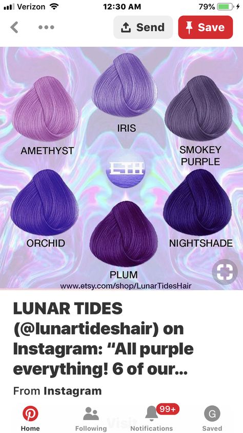 Purple Hair Swatches, Types Of Purple Hair, Purple Pastel Hair, Light And Dark Purple Hair, Amethyst Hair Color, Shades Of Purple Hair, Pinkish Purple Hair, Purple Hair Tips, Under Hair Dye