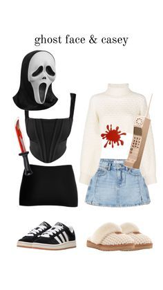 Check out savannbuys's Shuffles #halloween #halloweencostume #jasonvoorhees #ghostface #michaelmyers Halloween Costumes Gosthface, Ghostface And Victim Costume, Fem Ghostface Costume, Ghostface And Casey Costume, Ghost Face And Casey Costume, Ghost Face Girl Costume, Girl Ghost Face Costume, Ghostface Couple Costume, Ghostface Costume Women