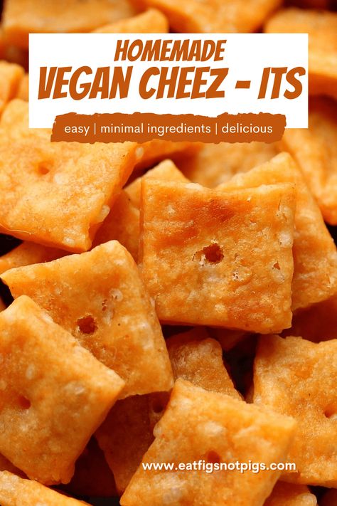 Delicious and Easy Vegan Cheez-Its - Eat Figs, Not Pigs Vegan Cheez Its, Vegan Cheese Crackers, Vegan Homemade Snacks, Vegan Products Food, Vegan Cheese Bread, Eat Figs Not Pigs, Vegan Copycat Recipes, Vegan Savory Snacks, Quick Vegan Snacks