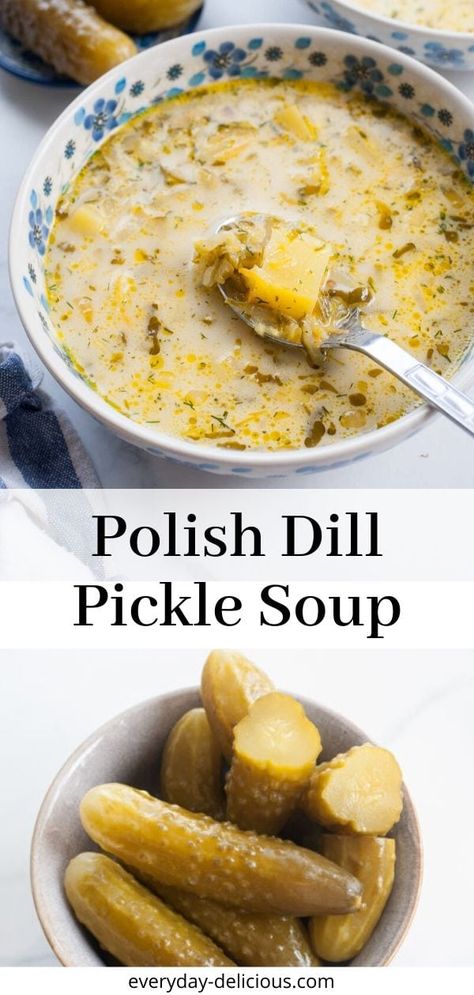 Polish Soup, Dill Pickle Soup, Dill Pickle Pasta Salad, Pickle Soup, Eastern European Recipes, Soup Appetizers, Ukrainian Recipes, Dinner Appetizers, Polish Recipes