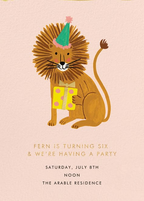 Lion Birthday | Send online instantly | RSVP tracking Zoo Animal Themed Birthday Party, Lion Birthday Party, Lion Party, Jungle Theme Birthday Party, Zoo Birthday Party, Wild One Birthday Invitations, Lion Birthday, Animal Birthday Invitation, Tiger Birthday