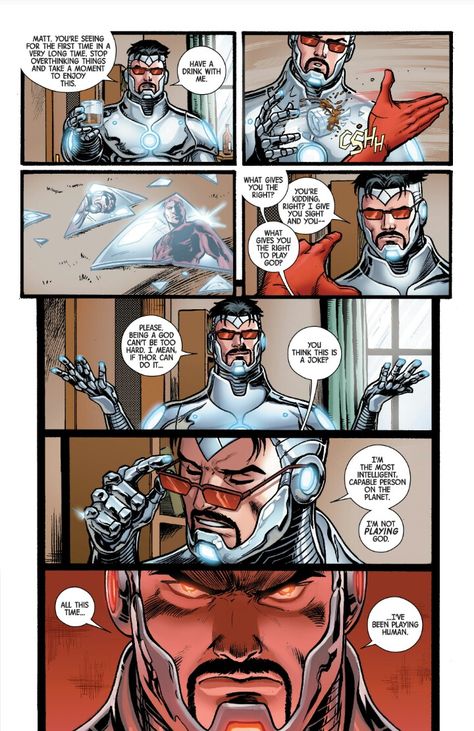 "All This Time......I've Been Playing Human." Marvel Comic Panels, Superior Iron Man, Iron Man Comic, Iron Man Art, Marvel Characters Art, Iron Man 3, Marvel Comic Universe, Marvel Iron Man, Comic Panels