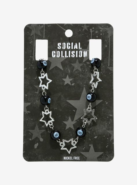 Keep your lucky 8 ball with you always with this fun piece of jewelry! This choker features 8 ball beads and silver-tone charms.15'' + 3'' extenderNickel-free alloyImported Mah Core, Lucky 8 Ball, Alt Style Outfit, Alt Jewelry, Social Collision, Black Deck, Star Choker, Hello Kitty Rooms, Xmas Wishes