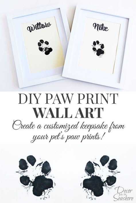 How cute is this DIY paw print wall art? What an adorable memento for their little paw prints. I so need to do this with my dogs! | decorbytheseashore.com Diy Paw Print, Pet Paw Print, Dog Rooms, Dog Crafts, Dog Paw Print, Pet Paws, Diy Tips, Paw Prints, Diy Stuffed Animals