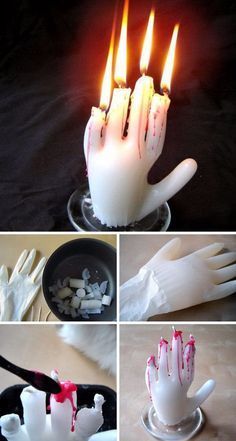 Quick Diy Halloween Decorations, Scary Candles, Birthday Candles Diy, Spooky Diy Halloween Decor, Cheap Halloween Diy, Creepy Hand, Cheap Diy Halloween Decorations, Halloween Decorations To Make, Halloween Decorations For Kids