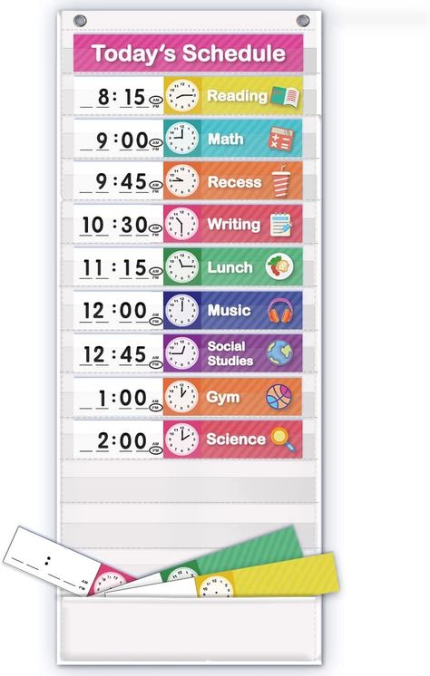 It comes with 13 clear pockets for implementing a daily schedule in a vast array of environments, and 1 storage pockets that can be hold classroom supplies and cards,.and 2 hooks that can be hang on anywhere. #classroom #classroommusthaves #pocketchart #calendar #classroomcalendar #cuteclassroom #amazonclassroom #teacher #teaching #math #teachingmath #elementaryclassroom #classroomesstentials #pocketchartcalendar #classroomstuff #schedule #visualschedule #pocketchartschedule #schedulecards Classroom Daily Schedule, Classroom Must Haves, Pocket Charts, Class Jobs, Toddler Homeschool, Teacher Helper, Schedule Cards, Classroom Calendar, Homeschool Learning