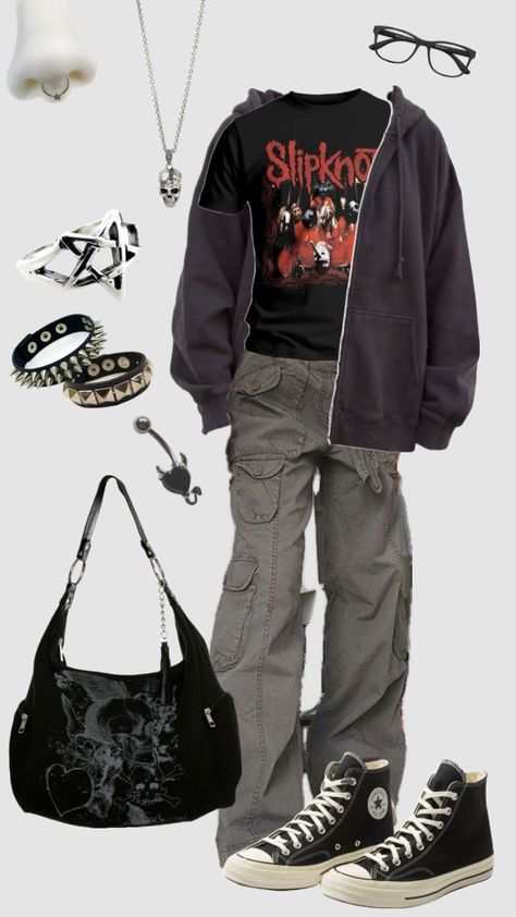 Emo Converse Outfit, Grunge Band Aesthetic Outfits, Slipknot Outfit Aesthetic, Metal Rock Outfit, Alt Rock Fashion, Rock Band Aesthetic Outfit, Numetal Outfit, Punk Men Outfit, Slipknot Outfit Ideas