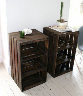 Wood Crate Handmade Table Furniture Nightstand by CamilleMDesigns, $229.00 Diy Night Stand, Wooden Crate Shelves, Crate Nightstand, Crate Shelves Diy, Wood Crate Furniture, Crate Projects, Crate End Tables, Crate Shelves, Crate Ideas