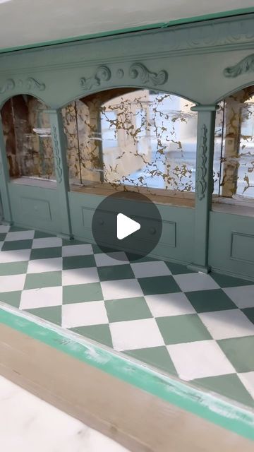 Miniature Escape on Instagram: "I prefer to post product rather than process, but here is a video on how I made the checkerboard floor in my cafe. ❤️ if you want more DIY videos!  Paint is leftover @farrowandball from a house project  #checkerboard #harlequin #paintedfloor #cafedecor #miniproject #mini #miniature #miniatures #dollhouse #dollshouse #craftingfun #ilovemyhobby #dollhouserenovation" Doll House Flooring Diy, Dollhouse Flooring Diy, Doll House Flooring, Checkerboard Floor, Painted Floor, Diy Flooring, House Flooring, Cafe Decor, Diy Videos