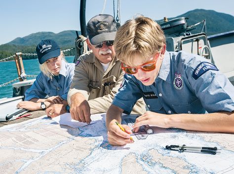 Sea Scouts learn how to chart during a 700-mile journey from Seattle to Ketchikan, Alaska, and back. Sea Scouts, Location Scouting, Selous Scouts, Selous Scouts Rhodesia, Cub Scout Oath, Homeschool Lesson, Alaska Travel, Alaska, Nautical