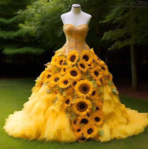 Sunflower Wedding Dress, Yellow Evening Gown, April Fashion, Yellow Wedding Dress, Wedding Ring Sets Unique, Sunflower Pictures, Sunflower Dress, Clothing Design Sketches, Yellow Wedding