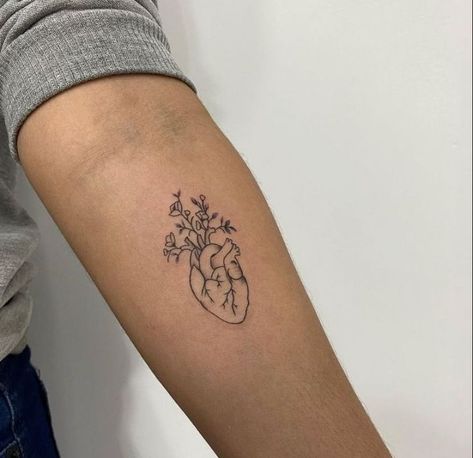 Fine Line Tattoo Nurse, Small Tattoos For Nurses, Fine Line Heart Tattoo With Flowers, Nursing Tatoos Ideas, Cardiac Tattoo Ideas, Cardiac Nurse Tattoo, Small Nursing Tattoos, Emt Tattoo For Women, Medical Tattoos For Women