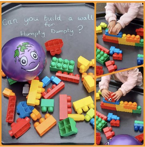 Nursery Rhyme Dramatic Play, Nursery Rhymes Sensory Activities, Story Telling Week Activities, Nursery Rhyme Week Eyfs, Nursery Rhyme Preschool Activities, Nursery Rhymes Activities Preschool, Nursery Rhymes Preschool Theme, Humpty Dumpty Activities, Block Center Preschool