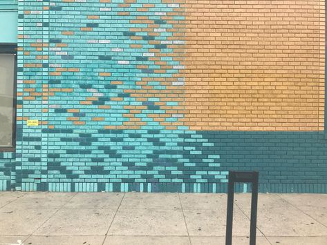 multicolor brick Where to Find Los Angeles Best Painted Walls Brick Bathroom, Beach Wall Murals, Donor Wall, Turquoise Walls, Facebook Photo, Bright Walls, Wall Murals Painted, Painted Walls, Paint Design