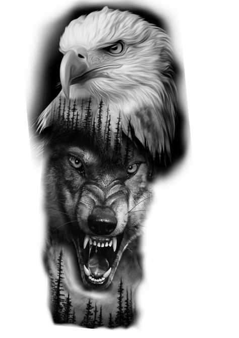 Wolf Back Tattoos For Guys, Eagle And Wolf Tattoo Design, Eagle Wolf Tattoo, Wolf And Eagle Tattoo, Indian Wolf Tattoo, Eagle Tattoo Men, Eagle Tattoo Design, Men's Tattoos, Lion Art Tattoo