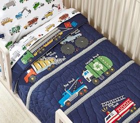 Busy Trucks Toddler Quilt Toddler Bed Boy, Toddler Bed Sheets, Toddler Sheets, Toddler Quilt, Barn Quilt Patterns, Boy Blankets, Boys Bedding, Quilted Sham, Mattress Pads