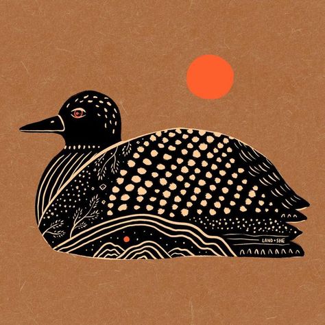 Loon Bird Tattoo, Loon Embroidery, Loon Drawings, Loon Print, Camp Branding, Loon Illustration, Loon Art, Loon Tattoo, 13 Moons