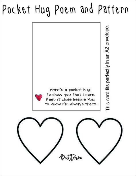 Send A Hug Craft For Kids, Pocket Hug Quotes, Resin Pocket Hearts, Pocket Hug Card Printable Free, Sewing Hearts Ideas, Pocket Hug Ideas Diy, Pocket Hug Poem Printable, Pocket Hearts Free Pattern, Pocket Hugs Poem