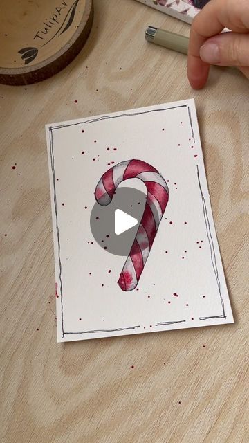 Gabriela Zamfirov | Ink and Watercolor Illustrator on Instagram: "Hi my very creative friend ✨Today was the day for number 10 out of 15 Easy Christmas Cards that everyone can make. This one is one of my favorite! Well I love all of them and can’t wait to send them to my neighbors for the Holidays. Which one is your favorite?" Easy Watercolour Xmas Cards, Easy Card Painting Ideas, Easy Holiday Watercolor Cards, Easy Christmas Cards To Make Simple, Christmas Watercolor Cards Easy, Watercolour Christmas Cards Diy, Watercolor And Ink Christmas Cards, Candy Cane Watercolor, Christmas Stockings Drawings