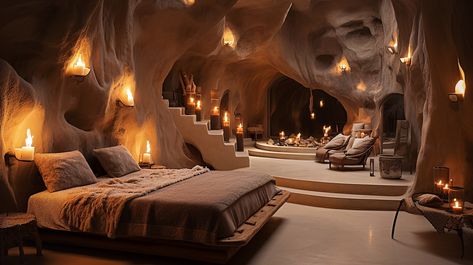 This hotel, nestled in the heart of "Stars Valley" on the enchanting Qeshm Island in Southern Iran, serves as a testament to the influence of nature and muted tones on humankind. The cave pool murmurs stories of ancient civilizations, where time stands still, and history is etched into every stone. #architecture #house #fashion #decor #diy #homedecor #amazingarchitecture #interiordesign #contemporaryhome #modern #residence #designer Cave House Interior, Modern Cave House, Qeshm Island, Cave Pool, Cave Bedroom, The Last Man On Earth, Star Valley, Mountain Architecture, Time Stands Still