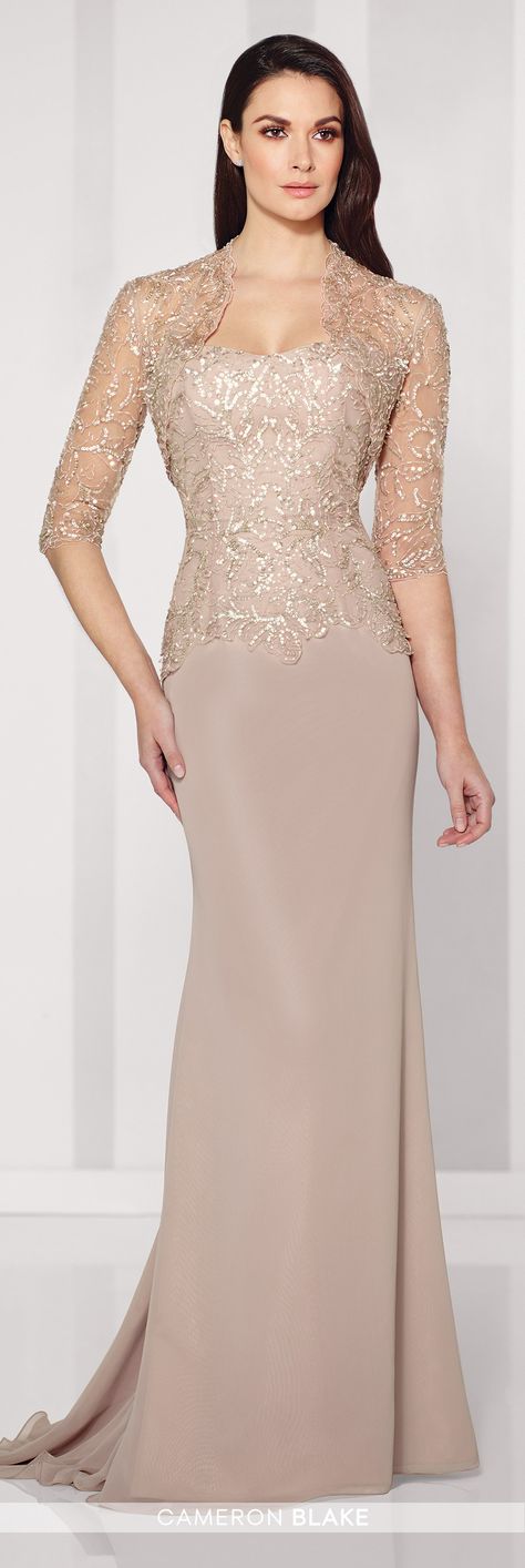 Formal Evening Gowns by Mon Cheri - Fall 2016 - Style No. 216682 - two piece evening gown with strapless chiffon and lace dress and lace bolero jacket Floral Beaded Dress, Mothers Gowns, Beautiful Evening Gowns, Formal Evening Wear, Mother Of The Bride Gown, Georges Hobeika, Lela Rose, Bride Gowns, Trend Fashion