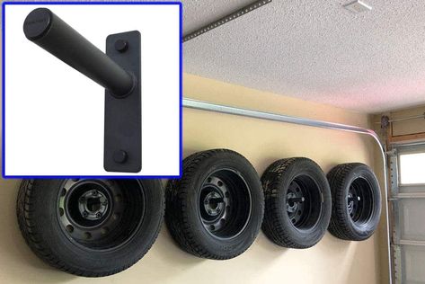 33 Garage Storage Ideas to Tame the Chaos [in 2023] - Learn Along with Me Tire Storage Rack, Wheel Storage, White Pegboard, Garage Hacks, Tire Storage, Garage Storage Racks, Garden Tool Organization, Tire Rack, Yoga Wheel