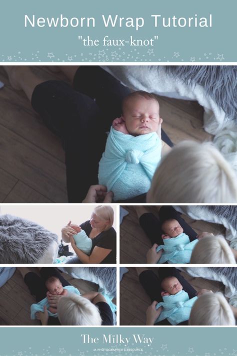 Genius Newborn Wrapping tip!  What to do when you can’t tie a knot? Fake it! » The Milky Way – a photographer's resource Newborn Wrapping, Foto Newborn, Tie A Knot, Baby Kicking, Newborn Wrap, Pumping Moms, Baby Sleep Problems, Newborn Poses, Third Baby