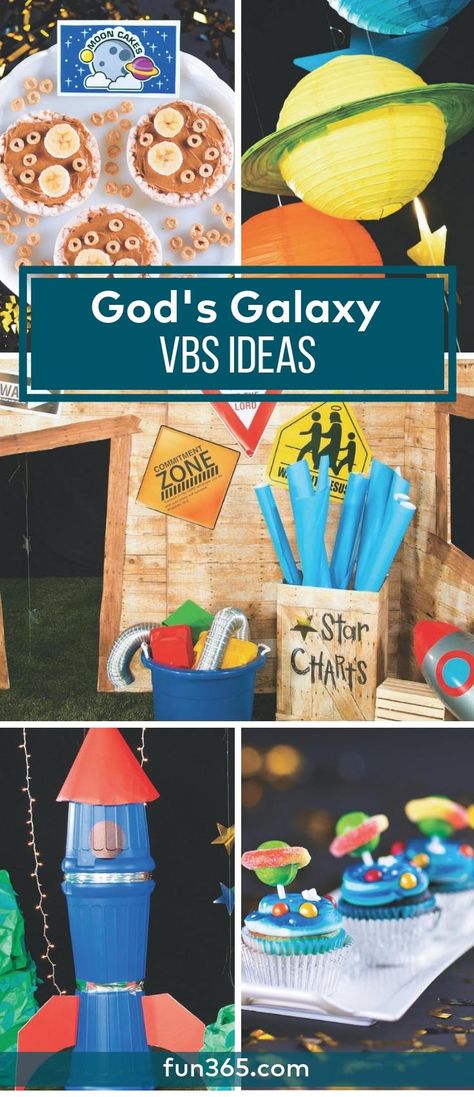 Outerspace Vbs Decorations, Outer Space Vbs Crafts, Easy Space Decorations, Space Theme Table Decorations, Out Of This World Decorations, Galaxy Vbs Decorations, Space Camp Decorations, Diy Space Themed Decorations, Space Vbs Crafts