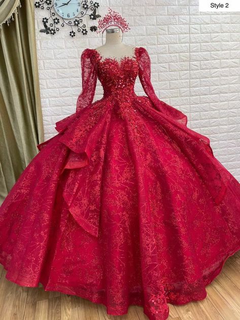 Filipina Debut, Vestido Charro, Red Ball Gowns, Red Ball Gown, Red Bridal Dress, Sparkle Ball, Red Quinceanera Dresses, Red Wedding Dress, Quince Dress