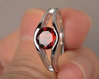 Garnet Ring Engagement, Garnet Wedding Rings, Gem Rings, Red Gemstone Ring, Black Friday Jewelry, Garnet Ring Silver, Garnet Engagement Ring, Blue Gemstone Rings, Pick A Color