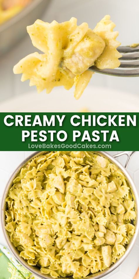 Creamy Chicken Pesto Pasta pin collage Creamy Chicken Pesto Pasta, Pesto Pasta Recipes Chicken, Chicken Pesto Pasta, Creamy Pesto Chicken Pasta, Yummy Noodles, Creamy Pesto Sauce, Homemade Pesto Sauce, Quick Pasta Recipes, Pesto Pasta Recipes