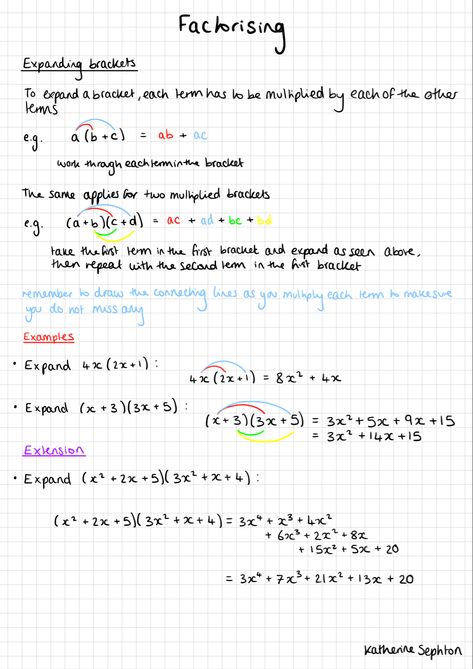 Notes about factorising and expanding brackets from sephtontutoring.com       #factorising #expandingbrackets #maths #gcse #notes Maths Gcse Foundation, Expanding Brackets Maths, Maths Revision Notes Foundation, Factorising Notes, Foundation Maths Revision, Maths Flashcards Gcse, Mathematics Notes Ideas, Maths Gcse Notes, Gcse Maths Revision Foundation