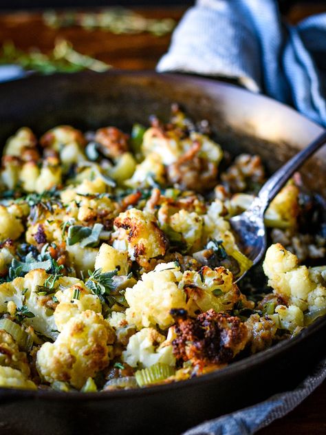 Sausage And Cauliflower Recipes, Cauliflower Sausage, Sausage Cauliflower, Sunday Roast Chicken, Healthy Pork Recipes, White Bean Recipes, Whole 30 Keto, Paleo Cauliflower, Dairy Free Keto