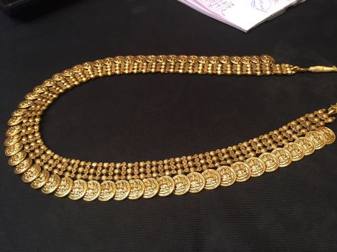 Kasula Peru , Lakshmi mala Lakshmi Haar Gold, Kasumala Designs, Kaasu Mala, Kasula Peru, Kasu Haram, Kasu Mala, 22 Carat Gold Jewellery, Buy Gold And Silver, Gold Jewelry Outfits