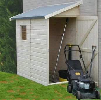 Outdoor Lawn Mower Storage, Garden Tool Storage Ideas, Mower Storage, Outside Storage Shed, Pallet Shed Plans, Storage Shed Ideas, Diy Carport, Tool Storage Ideas, Lawn Mower Storage