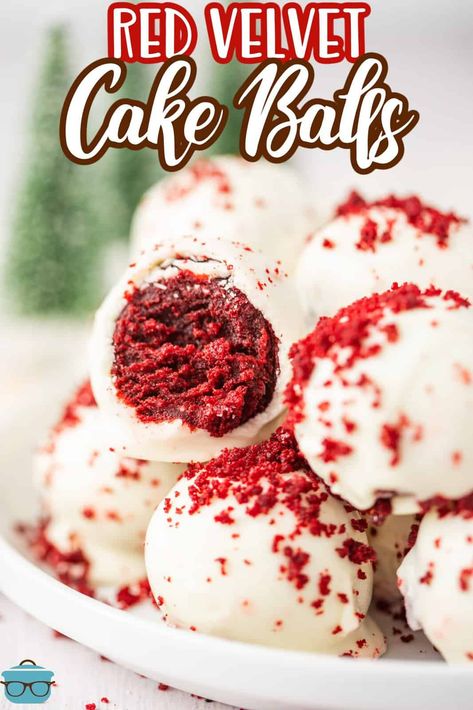 A pile of Red Velvet Cake Balls, one missing a bite. Fitwaffle Kitchen, Red Velvet Cake Balls, Pastry Ideas, Cake Ball, Cake Pop Recipe, Food Mood, Daily Recipes, Easy Baking Recipes Desserts, Tasty Baking