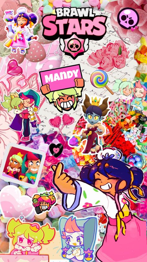 #mandy #brawlstars #chester #wallpaper #collage Chester Wallpaper, Chester X Mandy, Wallpaper Collage, Brawl Stars, Aesthetic Videos, Chester, Hello Kitty, Kitty, Collage