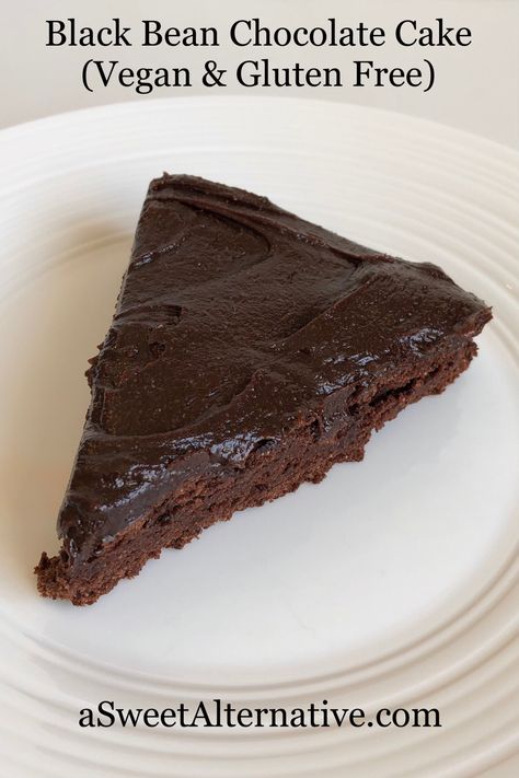 A slice black bean cake on a white plate. Black Bean Chocolate Cake, Black Bean Cake, Black Bean Brownies Gluten Free, Gluten Free Chocolate Zucchini Bundt Cake, Flourless Black Bean Brownies, Vegan Black Bean Brownies, Black Bean Cakes, Sugar Free Eating, Naturally Sweetened Desserts