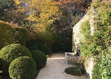 John Saladino Garden, Structural Planting, Miranda Brooks, Fountain Wall, Boxwood Garden, Pathway Landscaping, Stone Facade, London Garden, Mediterranean Garden