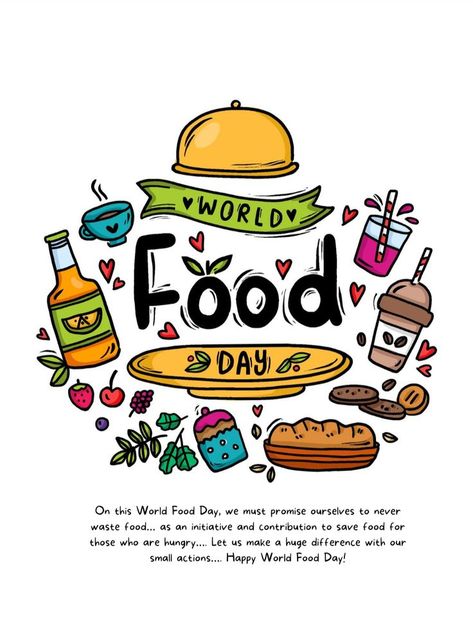 Happy World Food Day ! Save Food Poster, World Food Day Poster, Food Day Poster, World Food Day, Kawaii Doodle, Food Day, World Food, Girl Posters, Preschool Learning Activities