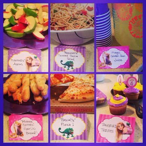 Tangled Birthday Food Ideas, Rapunzel Snack Ideas, Tangled Party Food Ideas, Tangled Birthday Party Food, Rapunzel Birthday Party Food, Rapunzel Food Ideas, Tangled Snacks, Tangled Food Ideas, Tangled Party Food