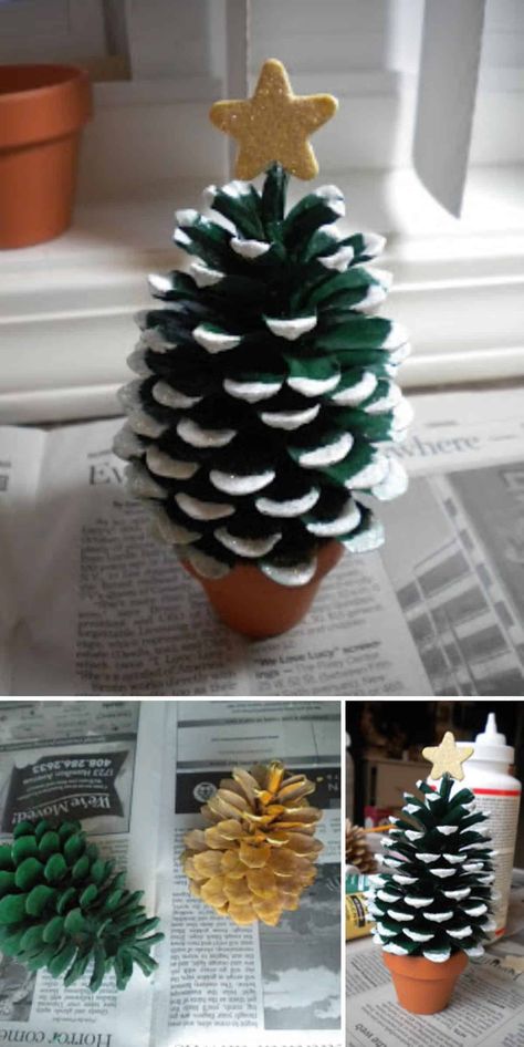 10 Genius DIY Ways to Transform Pinecones into Holiday Decorations - Take a stroll around woodlands with pine trees and collect fallen pinecones for some of these innovative craft projects; incorporating nature into your home really is a fantastic way to celebrate the season. Pinecone Christmas Tree Craft, Pinecone Tree Craft, Giant Pinecone Crafts Christmas, Diy Pinecone Tree, Pinecone Art Projects, Pine Cone Art Projects, Pinecone Ornaments Diy, Pine Cone Crafts Diy, Large Pinecone Crafts