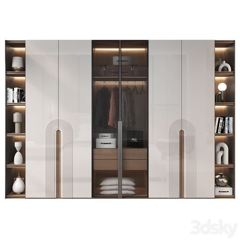 Cabinet GHS-2452 - Wardrobe & Display cabinets - 3D model Wardrobe Texture, Wardrobe Internal Design, Mirrored Wardrobe Doors, Wardrobe Display, Wardrobe Shelving, Modern Bedroom Wardrobe, Bedroom Lighting Ideas, Wardrobe Laminate Design, Glass Wardrobe