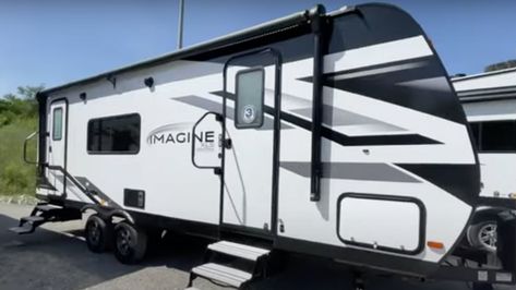 Imagine Grand Design Travel Trailer, Travel Trailer Decor, Grand Design Rv, Lightweight Travel Trailers, Poke The Bear, New Travel Trailers, Trailer Decor, Tree Theme, Travel Trailer Remodel