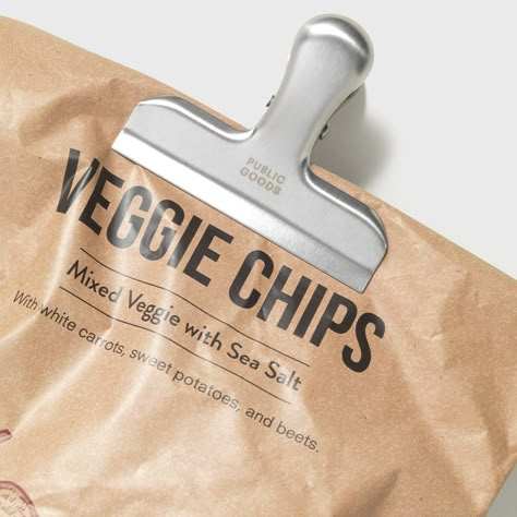 Keep your chips, rice, coffee, and cookies freshly sealed with our stainless steel bag clips. Not only do they eliminate plastic, but they are far more durable than your average chip clip. Our 9 pc set offers a wide variety of sizes, ideal for a large range of grocery items. These clips will last for years to come and can be recycled after use. What's in it: Stainless Steel. What's not in it: Plastic. It's all good: These clips are lead free. Made in China. | Metal Bag Clips (9 pc) | Varying Siz Plastic Free Food Storage, Apartment Wishlist, Pet Vitamins, College Dorm Room Essentials, Veggie Chips, Metal Bag, Physical Media, Chip Clips, Grocery Items