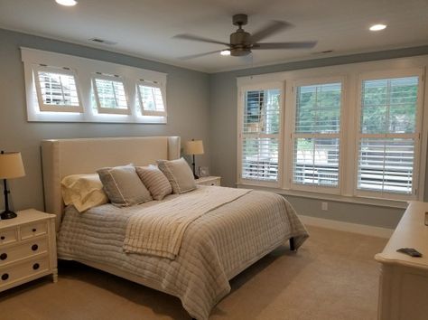 Shutters In Bedroom, Transom Window Treatments, Window Above Bed, Shutters Bedroom, Bedroom Addition, Window Treatments Bedroom, Bedroom Images, Transom Windows, Bedroom Renovation