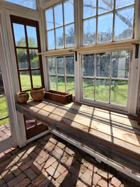 Old windows, green house, potting benches Window Pane Greenhouse, Green House With Windows, Greenhouse Made Of Old Windows, Greenhouse Made With Old Windows, Green House Out Of Old Windows, Green House Old Windows, Green House With Old Windows, Vintage Window Greenhouse, Green House Recycled Windows