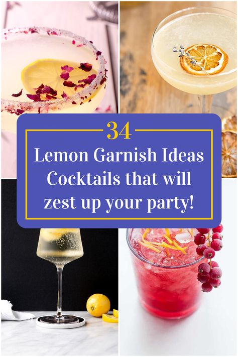 Collage of 4 lemon garnish ideas cocktails. Cocktail Garnish Ideas Creative, Lemon Garnish Ideas, Simple Slices, Lemon Garnish, Garnish Ideas, Mobile Bars, Drink Garnishing, Cocktail Garnish, Mobile Bar